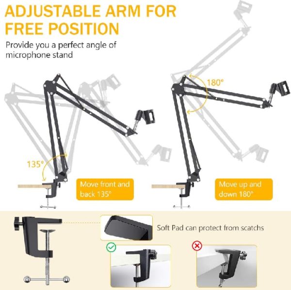 Professional Microphone Stand Suspension Scissor Arm with Holder For Dynamic and Condenser Microphone (Black) - Image 4