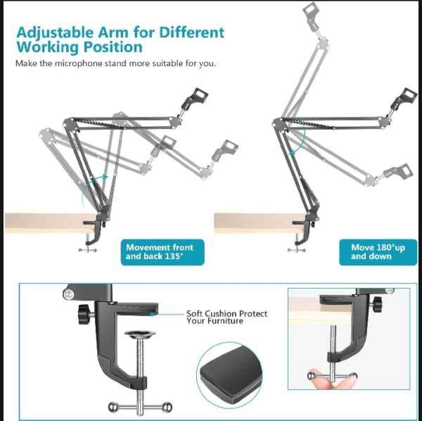 Professional Microphone Stand Suspension Scissor Arm with Holder For Dynamic and Condenser Microphone (Black) - Image 3
