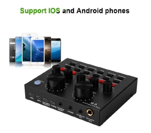 V8 Live Sound Card, Voice Change Digital Sound Card Audio Interface Mixer Board Dj Sound Mixer for Phone Computer Live Online Singing, Live Broadcast, K Songs, Re_cording,Voice Chatting 1 Ratings - Image 3
