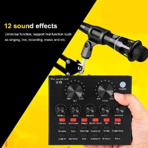V8 Live Sound Card, Voice Change Digital Sound Card Audio Interface Mixer Board Dj Sound Mixer for Phone Computer Live Online Singing, Live Broadcast, K Songs, Re_cording,Voice Chatting 1 Ratings