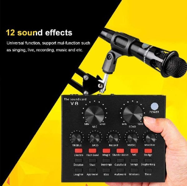 V8 Live Sound Card, Voice Change Digital Sound Card Audio Interface Mixer Board Dj Sound Mixer for Phone Computer Live Online Singing, Live Broadcast, K Songs, Re_cording,Voice Chatting 1 Ratings